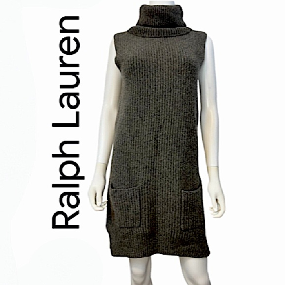 RALPH LAUREN.EUC.Gorgeous Cashmere blend midi sweater dress.Ribbed.Grey.Medium